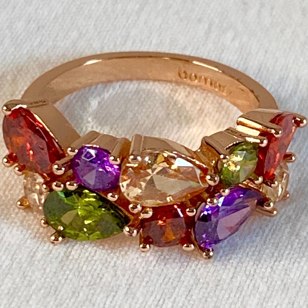 💎Bamoer Gold Tone Multicolor Round Pear Shape Lab Created Stone Ring